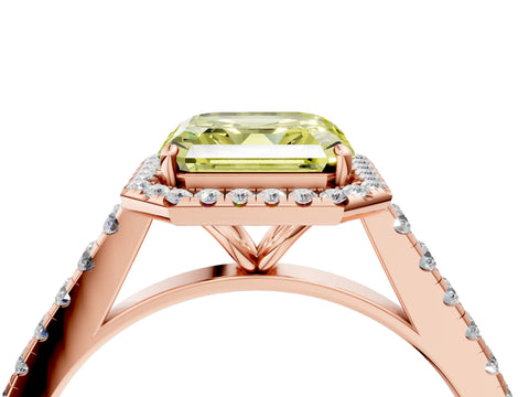 Rose gold Fancy Yellow Asscher Cut Halo Pave Diamond Engagement Ring with Four-Prong Setting_4