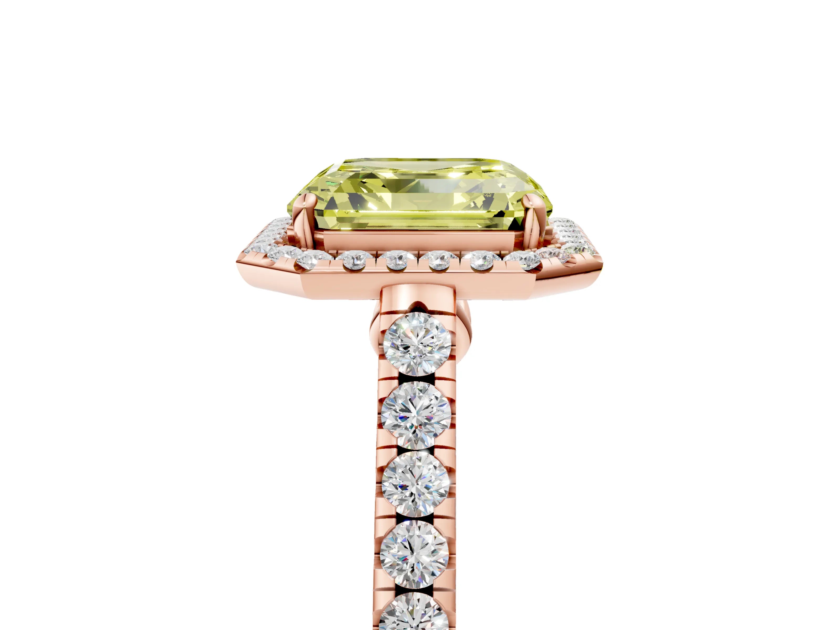 Rose gold Fancy Yellow Asscher Cut Halo Pave Diamond Engagement Ring with Four-Prong Setting_5