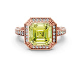 Rose gold Fancy Yellow Asscher  Cut Halo Pave Split Shank Prong Setting Ring_50