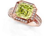 Rose gold Fancy Yellow Asscher  Cut Halo Pave Split Shank Prong Setting Ring_51