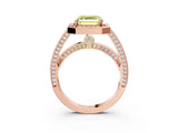Rose gold Fancy Yellow Asscher  Cut Halo Pave Split Shank Prong Setting Ring_53