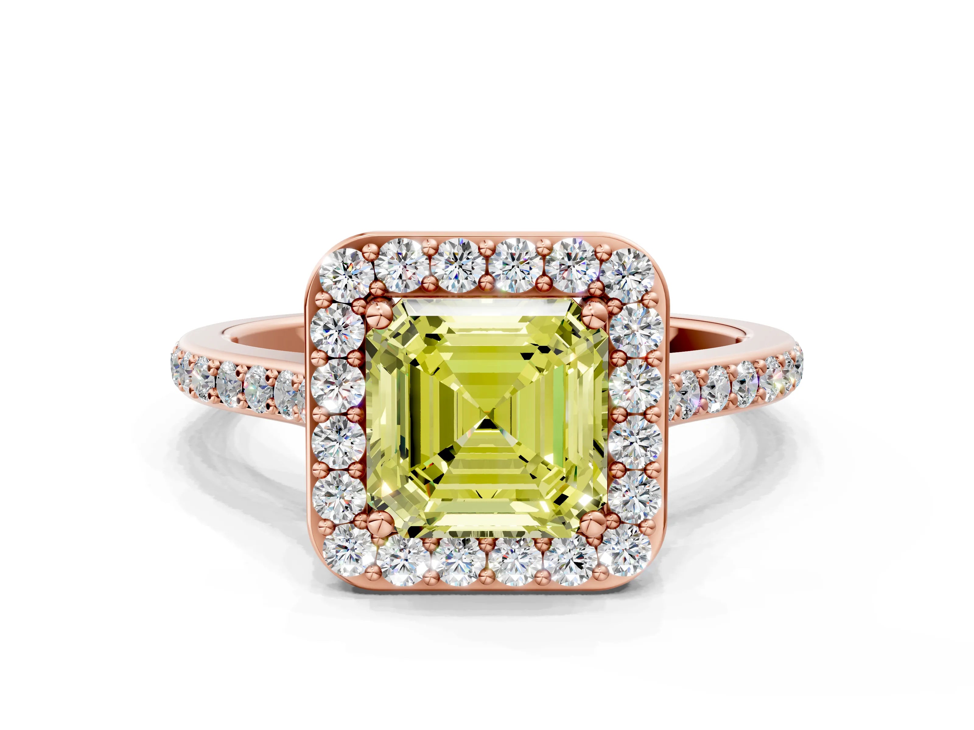 Rose gold Fancy Yellow Asscher Cut Halo Round Diamond Pavé Band with Four-Prong Setting_3