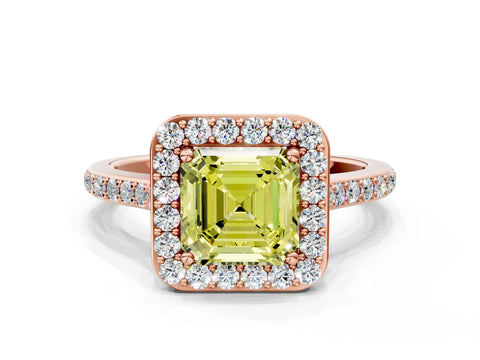 Rose gold Fancy Yellow Asscher Cut Halo Round Diamond Pavé Band with Four-Prong Setting_3