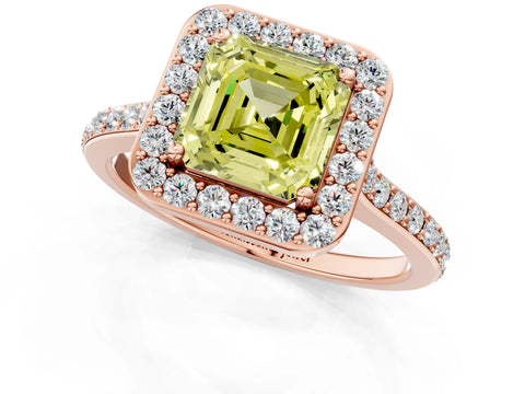 Rose gold Fancy Yellow Asscher Cut Halo Round Diamond Pavé Band with Four-Prong Setting_4