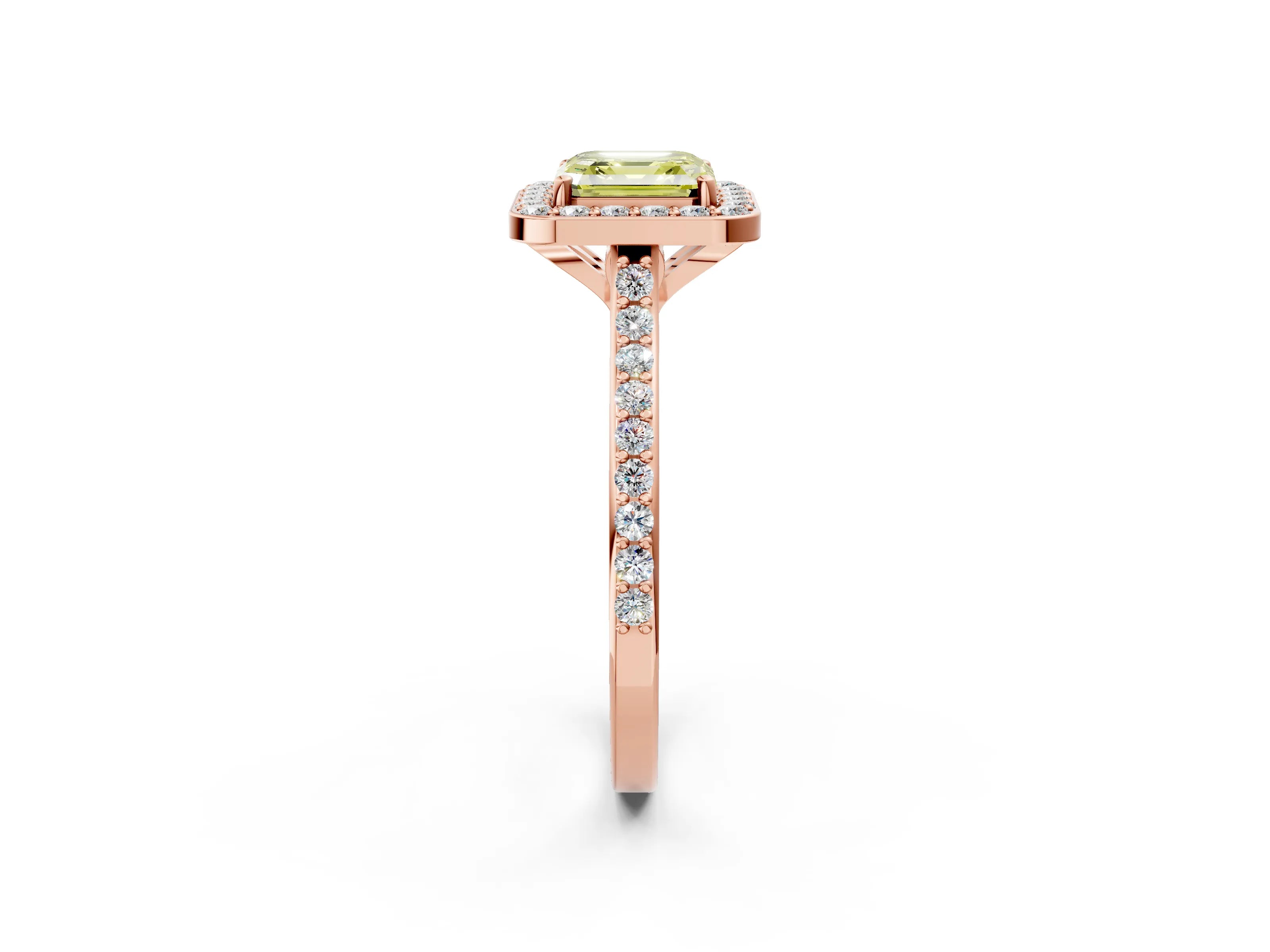 Rose gold Fancy Yellow Asscher Cut Halo Round Diamond Pavé Band with Four-Prong Setting_5