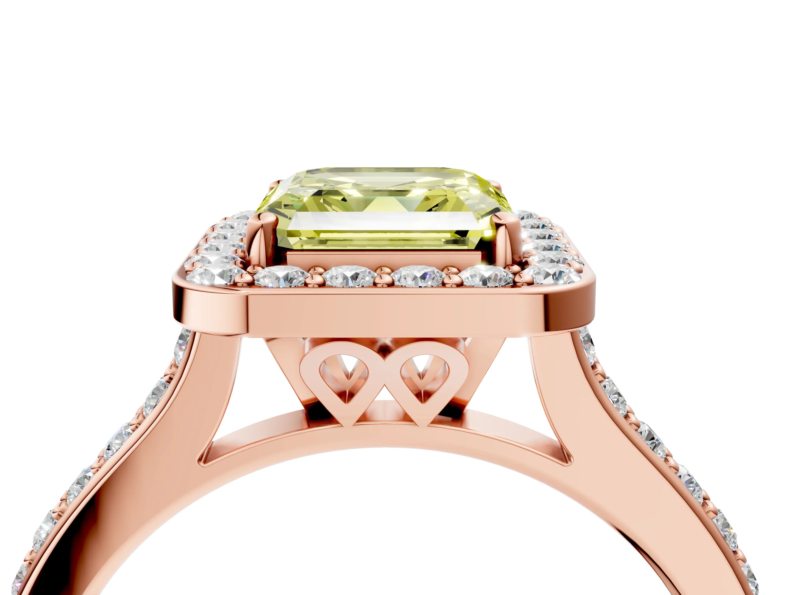 Rose gold Fancy Yellow Asscher Cut Halo Round Diamond Pavé Band with Four-Prong Setting_7