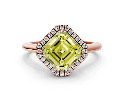 Rose gold Fancy Yellow Asscher Cut Halo Round Diamond Solitaire Engagement Ring with Pave Band and Four-Prong Setting_12