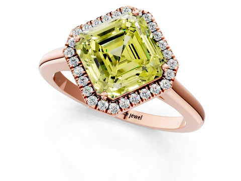 Rose gold Fancy Yellow Asscher Cut Halo Round Diamond Solitaire Engagement Ring with Pave Band and Four-Prong Setting_13
