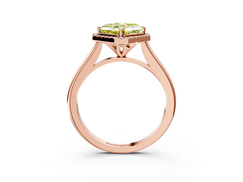 Rose gold Fancy Yellow Asscher Cut Halo Round Diamond Solitaire Engagement Ring with Pave Band and Four-Prong Setting_15