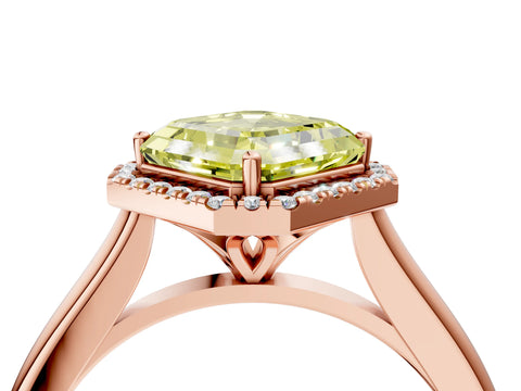 Rose gold Fancy Yellow Asscher Cut Halo Round Diamond Solitaire Engagement Ring with Pave Band and Four-Prong Setting_16