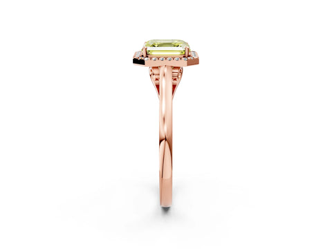 Rose gold Fancy Yellow Asscher Cut Halo Round Diamond Solitaire Ring with Pavé Band and Four-Prong Setting_2