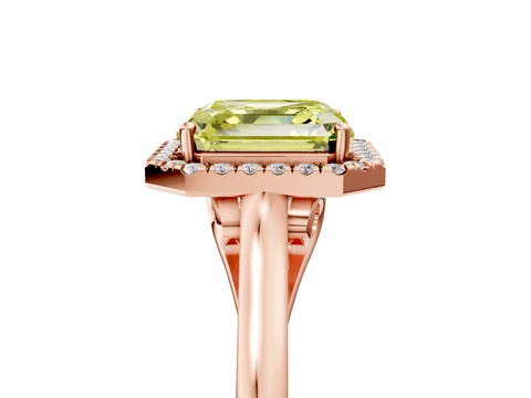 Rose gold Fancy Yellow Asscher Cut Halo Round Diamond Solitaire Ring with Pavé Band and Four-Prong Setting_5