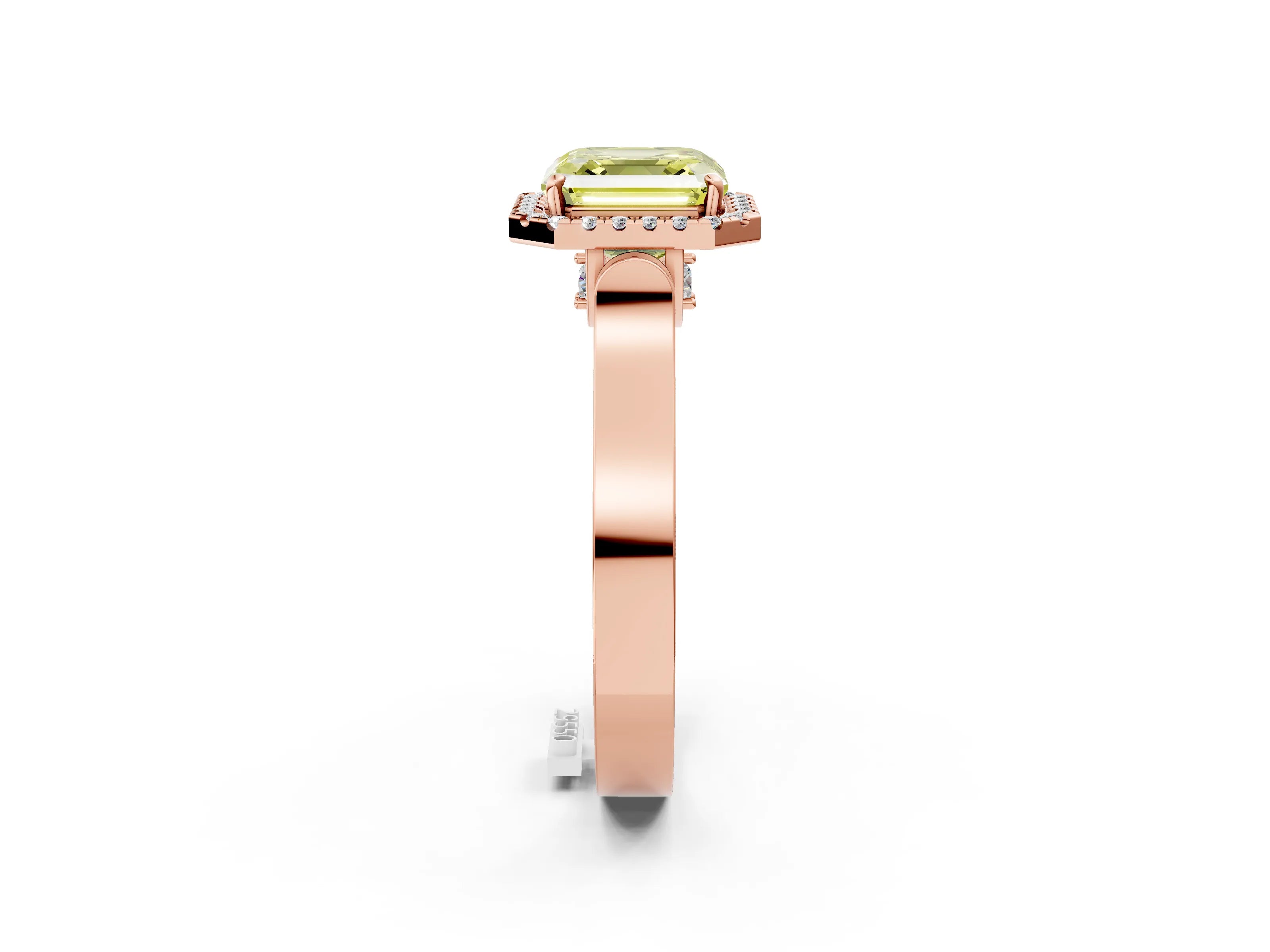 Rose gold Fancy Yellow Asscher Cut Halo Round Diamond Twist Band with Four-Prong Setting_2