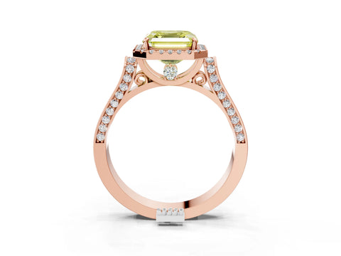Rose gold Fancy Yellow Asscher Cut Halo Round Diamond Twist Band with Four-Prong Setting_3