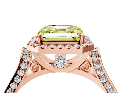 Rose gold Fancy Yellow Asscher Cut Halo Round Diamond Twist Band with Four-Prong Setting_4