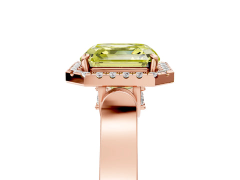 Rose gold Fancy Yellow Asscher Cut Halo Round Diamond Twist Band with Four-Prong Setting_5