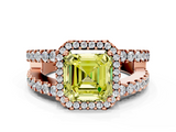 Rose gold Fancy Yellow Asscher  Cut Halo Split Shank Diamond Ring with Four-Prong Setting