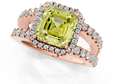 Rose gold Fancy Yellow Asscher  Cut Halo Split Shank Diamond Ring with Four-Prong Setting_1