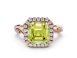 Rose gold Fancy Yellow Asscher Cut Halo Twist Band with Four-Prong Setting_12