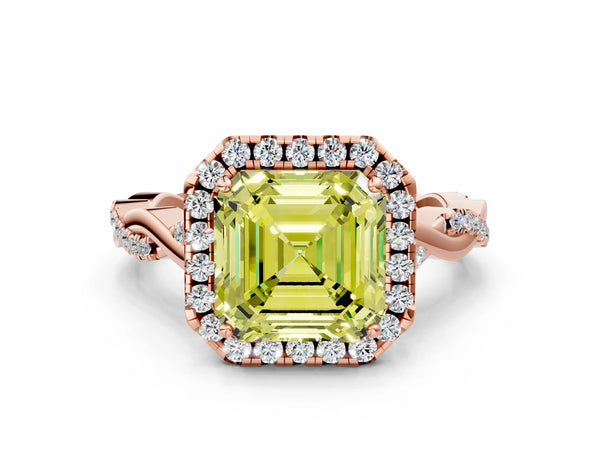 Rose Gold Asscher Cut Interwoven Twist Halo Engagement Ring Setting for Fancy Yellow Center