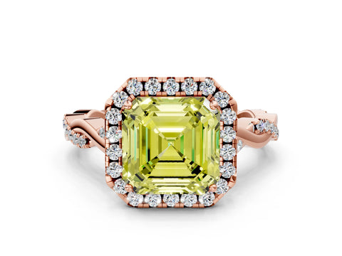 Rose gold Fancy Yellow Asscher Cut Halo Twist Band with Four-Prong Setting_12
