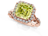 Rose gold Fancy Yellow Asscher Cut Halo Twist Band with Four-Prong Setting_13