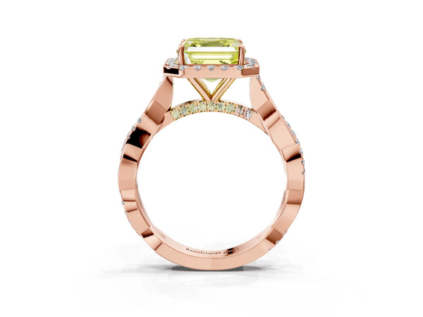 Rose Gold Asscher Cut Interwoven Twist Halo Engagement Ring Setting for Fancy Yellow Center