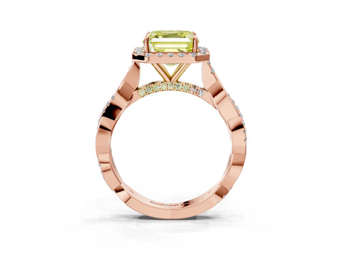 Rose gold Fancy Yellow Asscher Cut Halo Twist Band with Four-Prong Setting_15