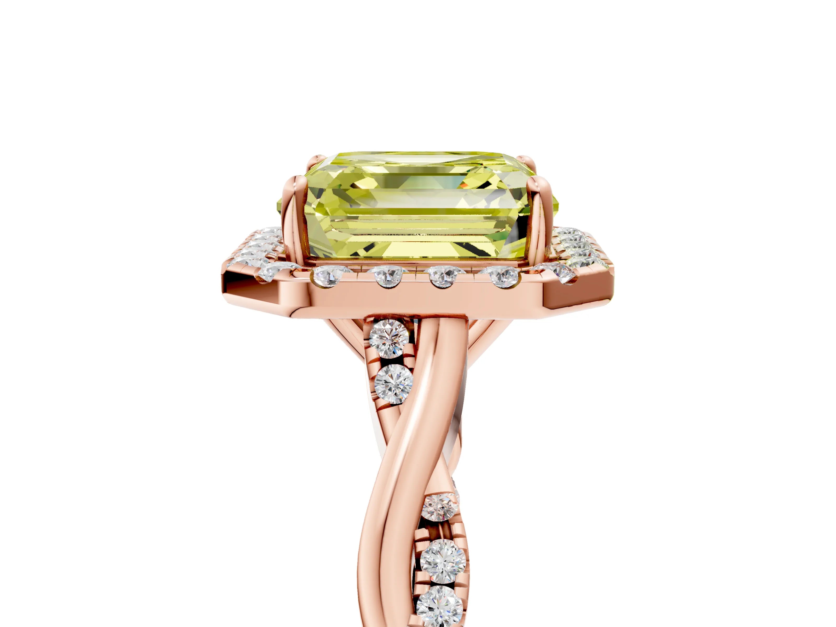 Rose gold Fancy Yellow Asscher Cut Halo Twist Band with Four-Prong Setting_17