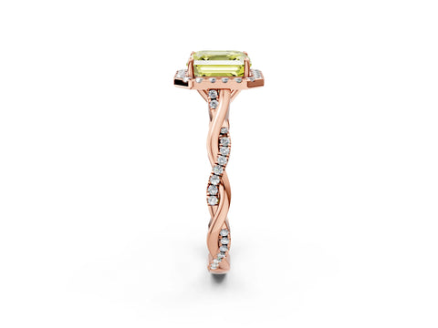 Rose gold Fancy Yellow Asscher Cut Halo Twist Band with Four-Prong Setting_2