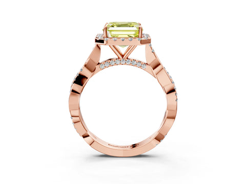 Rose gold Fancy Yellow Asscher Cut Halo Twist Band with Four-Prong Setting_3