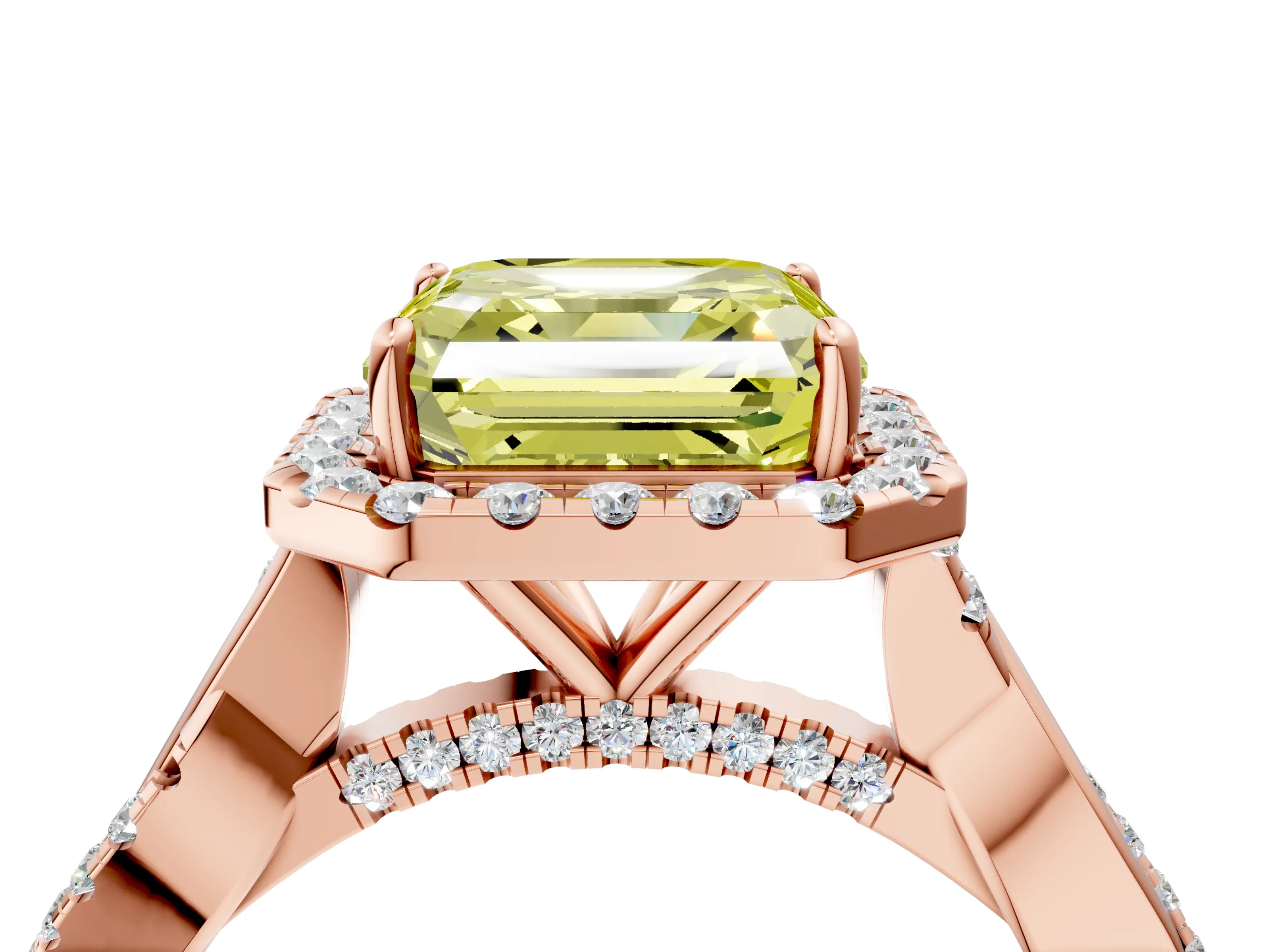 Rose gold Fancy Yellow Asscher Cut Halo Twist Band with Four-Prong Setting_4