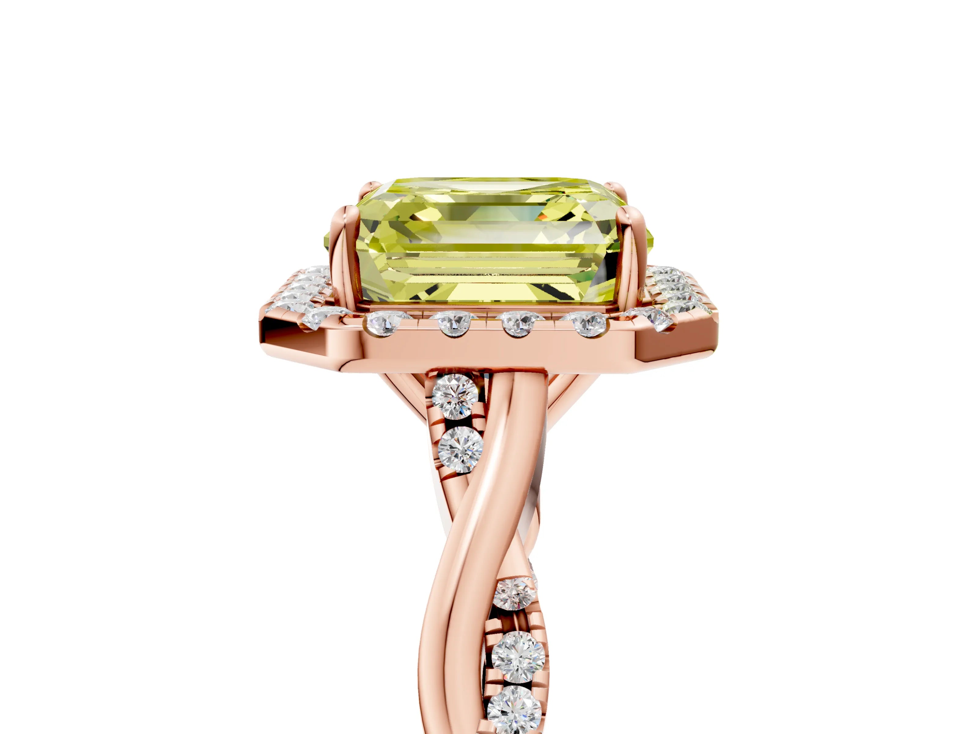 Rose gold Fancy Yellow Asscher Cut Halo Twist Band with Four-Prong Setting_5