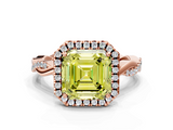 Rose gold Fancy Yellow Asscher  Cut Halo Twisted Band Four-Prong Ring