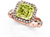 Rose gold Fancy Yellow Asscher  Cut Halo Twisted Band Four-Prong Ring_1