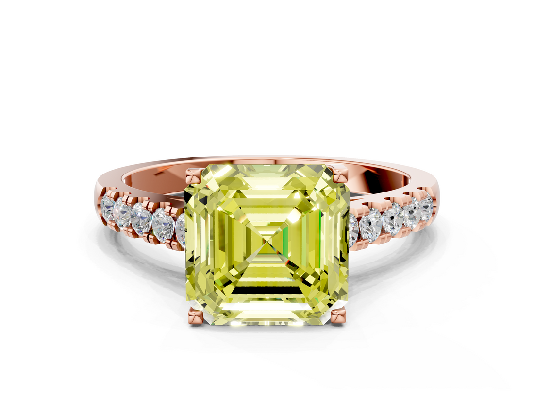 Rose gold Fancy Yellow Asscher  Cut Pavé Band Solitaire Ring with Four-Prong Setting_34