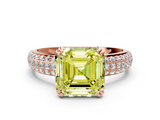 Rose gold Fancy Yellow Asscher  Cut Pave Diamond Engagement Ring with Channel Set Band and Four-Prong Setting