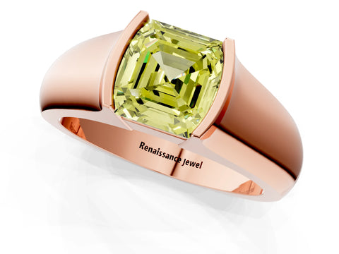 Rose gold Fancy Yellow Asscher Cut Solitaire Bezel Set Diamond Ring with Wide Band_1