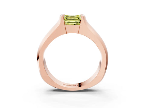 Rose gold Fancy Yellow Asscher Cut Solitaire Bezel Set Diamond Ring with Wide Band_3