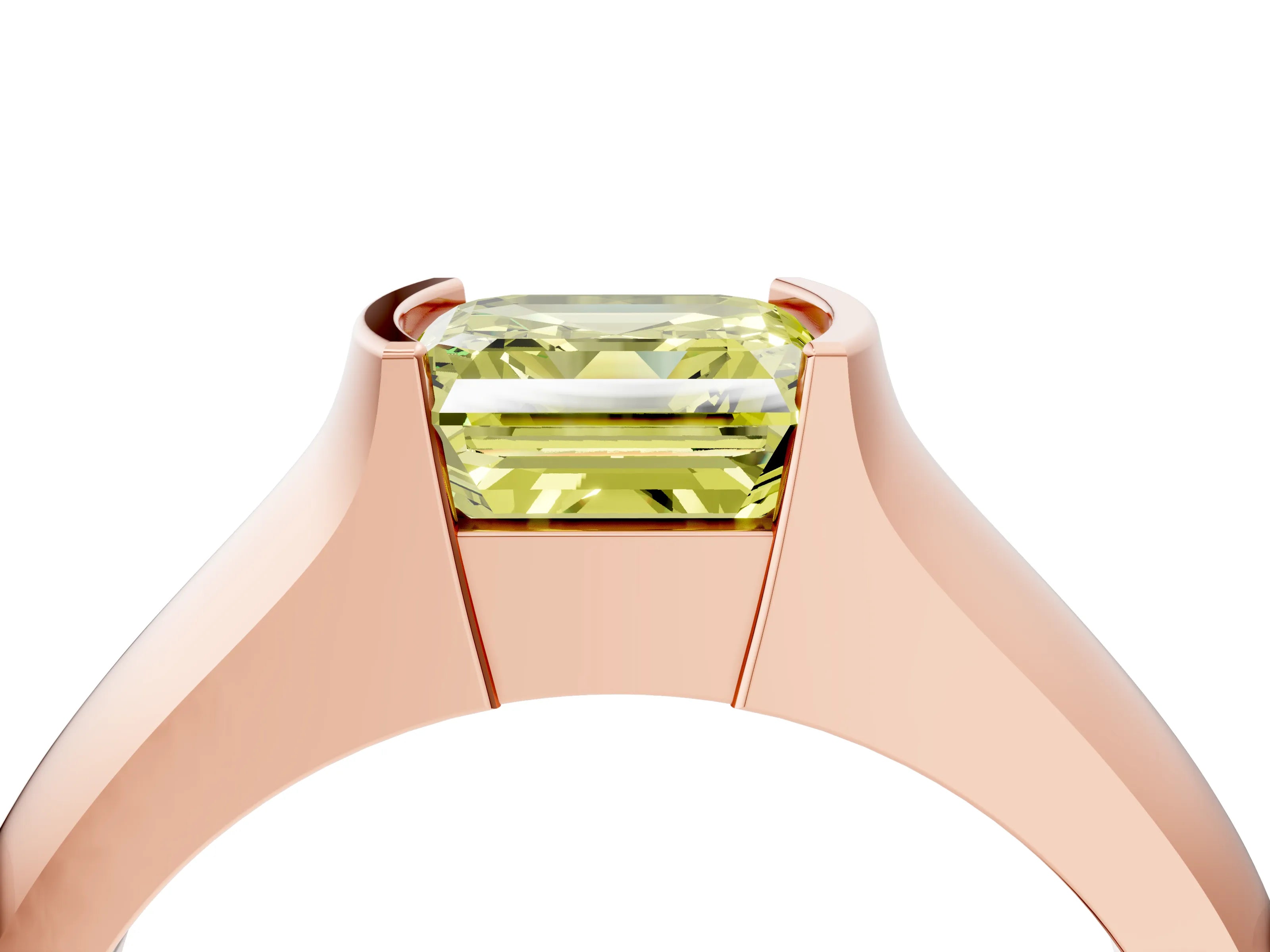 Rose gold Fancy Yellow Asscher Cut Solitaire Bezel Set Diamond Ring with Wide Band_4