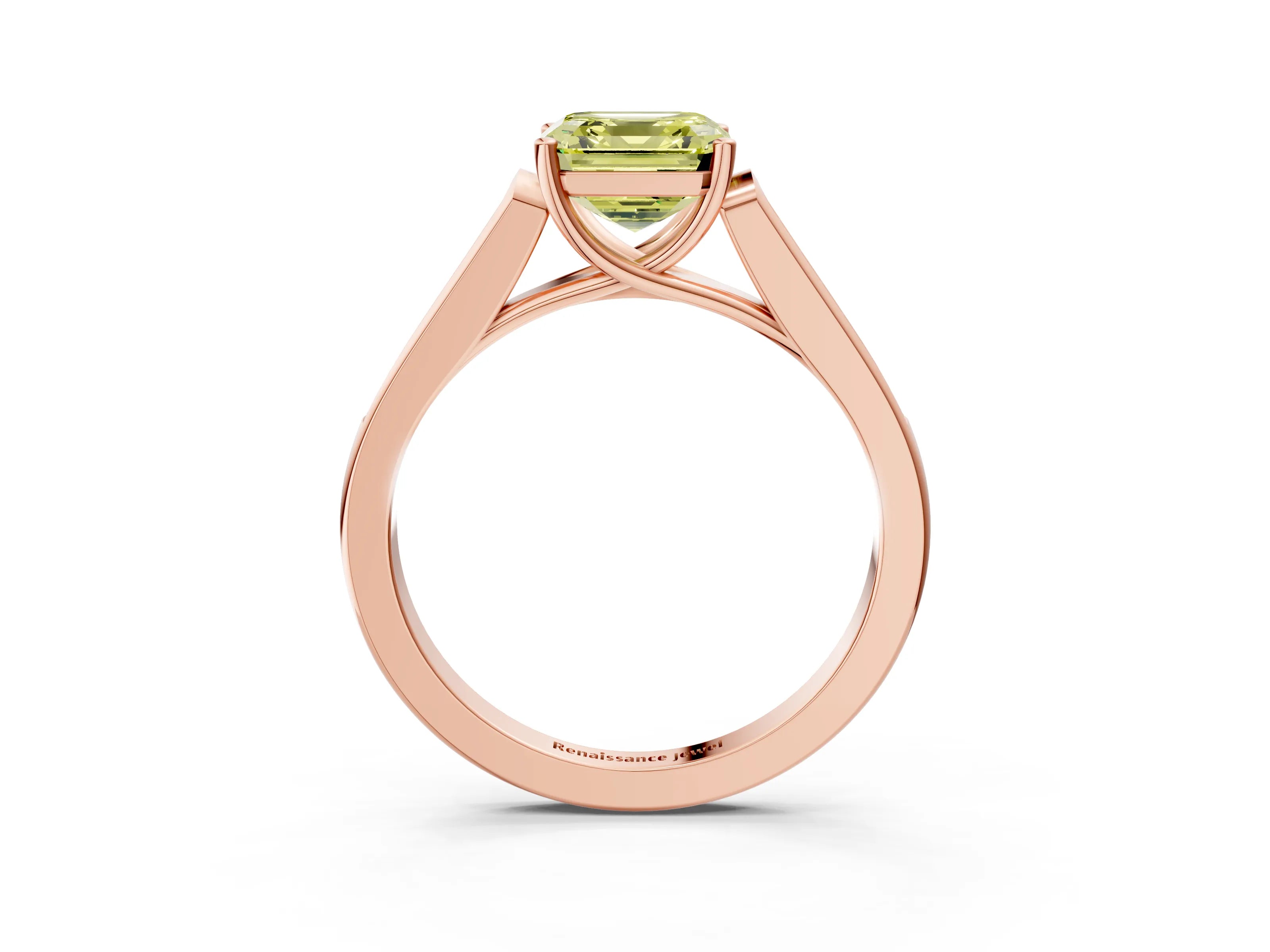 Rose gold Fancy Yellow Asscher Cut Solitaire Cathedral Diamond Engagement Ring with Channel-Set Band and Four-Prong Setting_6