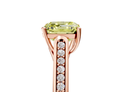 Rose gold Fancy Yellow Asscher Cut Solitaire Cathedral Diamond Engagement Ring with Channel-Set Band and Four-Prong Setting_8