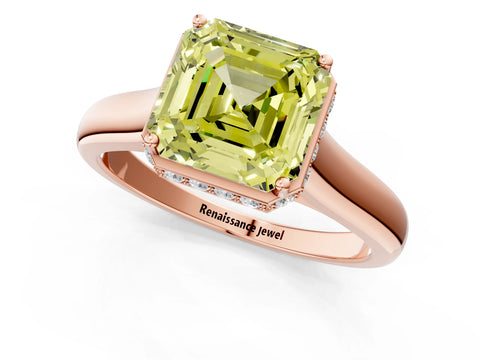 Rose gold Fancy Yellow Asscher Cut Solitaire Diamond Engagement Ring with Four-Prong Setting and Tapered Band_1