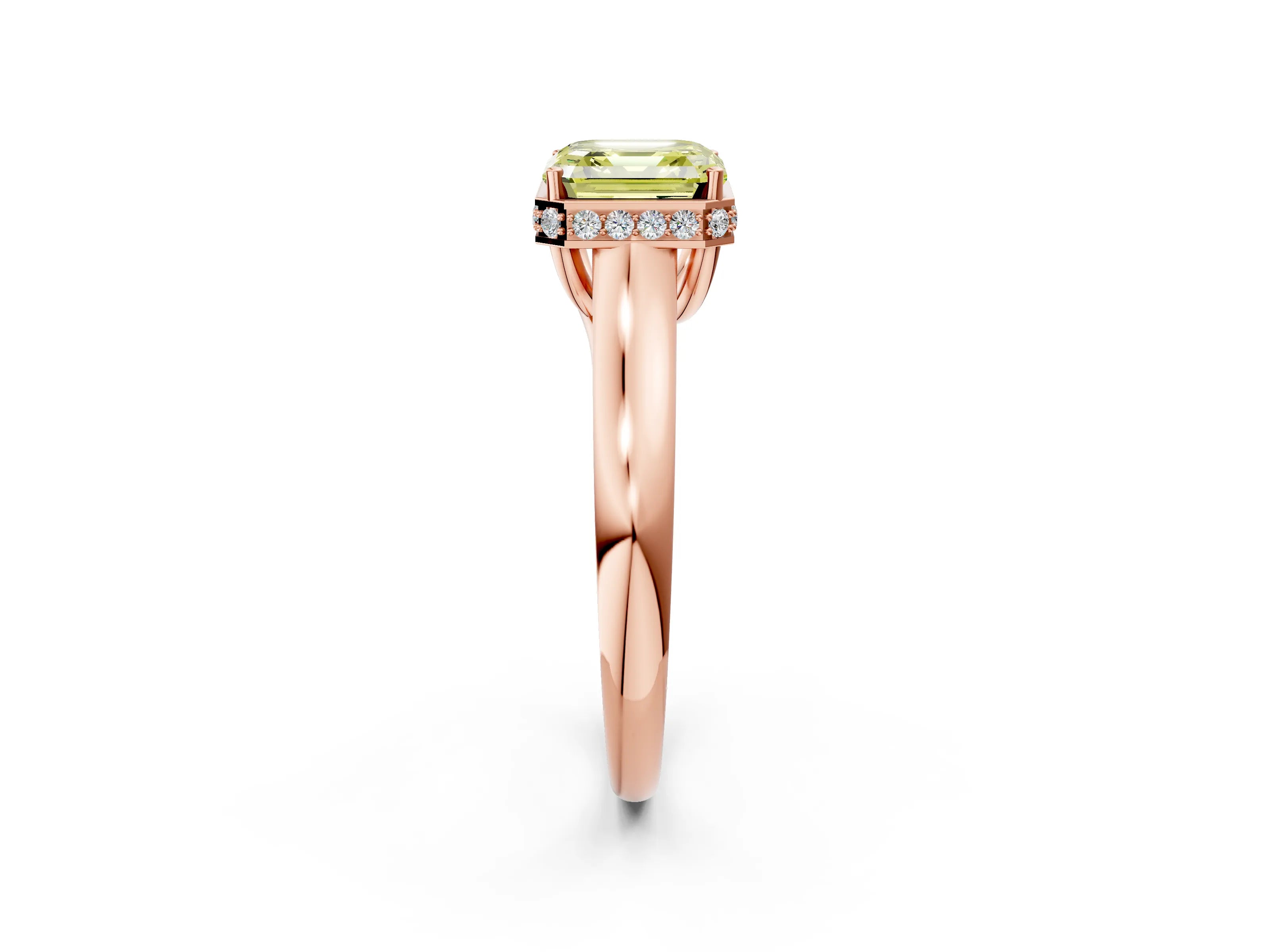 Rose gold Fancy Yellow Asscher Cut Solitaire Diamond Engagement Ring with Four-Prong Setting and Tapered Band_2