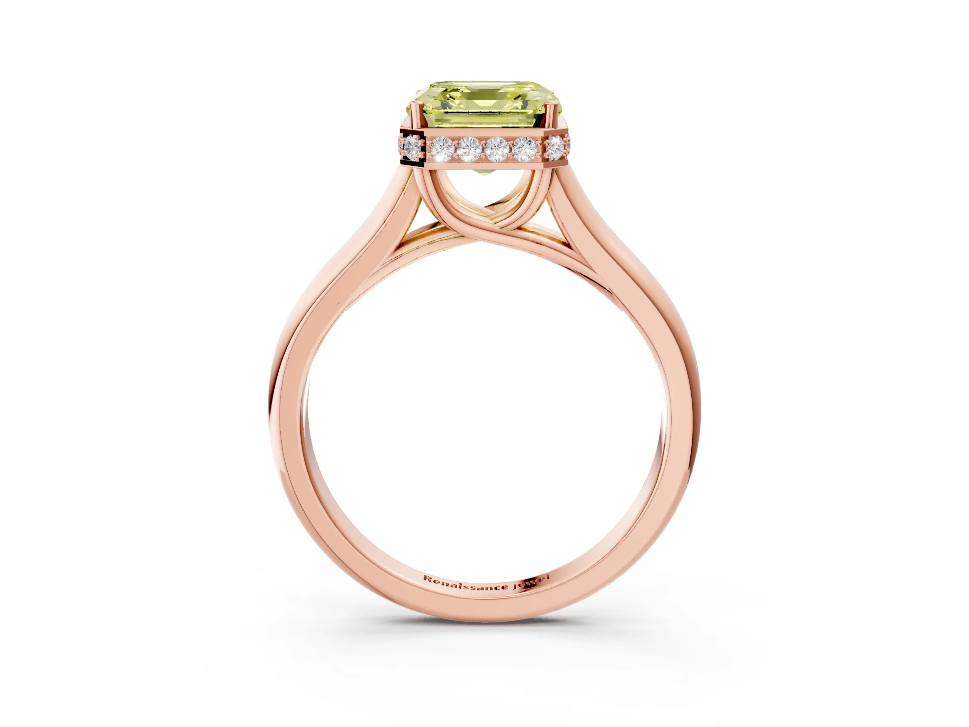 Rose gold Fancy Yellow Asscher Cut Solitaire Diamond Engagement Ring with Four-Prong Setting and Tapered Band_3