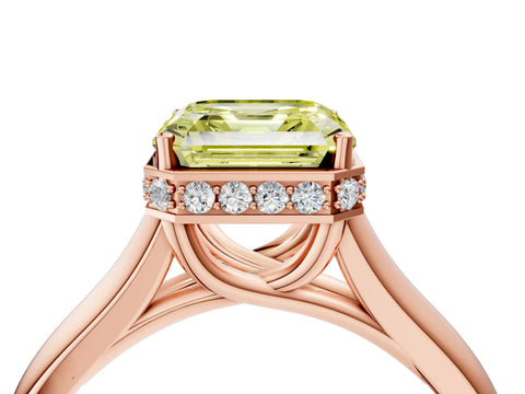 Rose gold Fancy Yellow Asscher Cut Solitaire Diamond Engagement Ring with Four-Prong Setting and Tapered Band_4