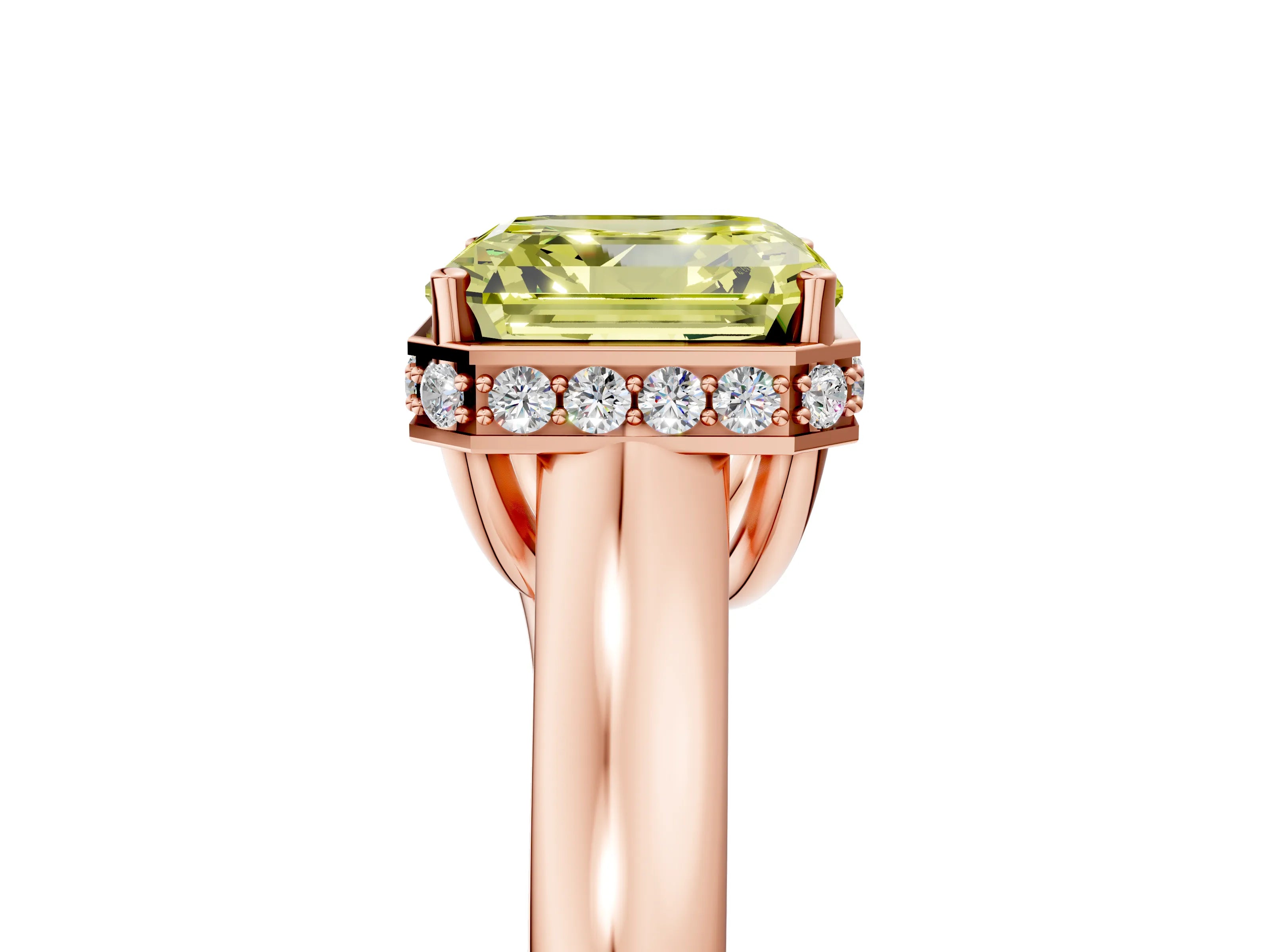 Rose gold Fancy Yellow Asscher Cut Solitaire Diamond Engagement Ring with Four-Prong Setting and Tapered Band_5