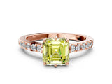 Rose gold Fancy Yellow Asscher Cut Solitaire Diamond Engagement Ring with Pavé Band and Six-Prong Setting