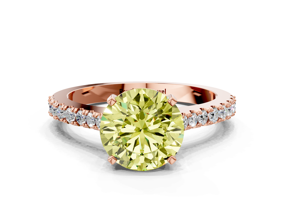 Rose gold Fancy Yellow Asscher  Cut Solitaire Diamond Engagement Ring with Pave Band and Four-Prong Setting