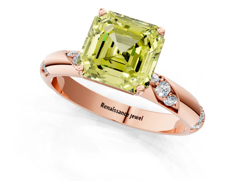 Rose gold Fancy Yellow Asscher Cut Solitaire Diamond Engagement Ring with Twisted Pave Band and Four-Prong Setting_4